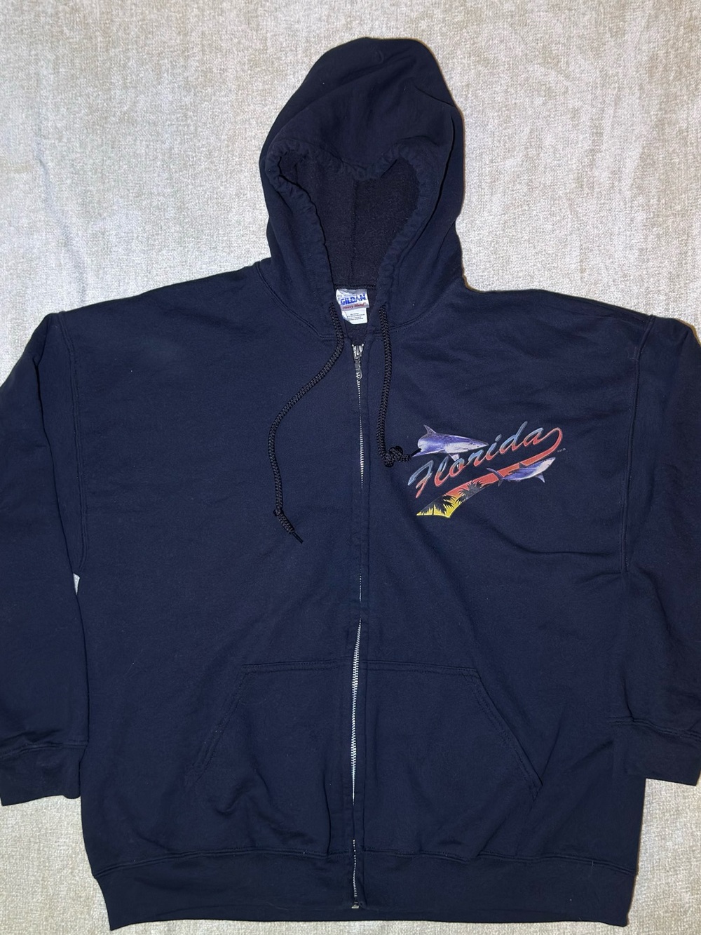 Vintage Florida Hoodie Zip Up Sweatshirt Navy Blue Gildan Men’s XL